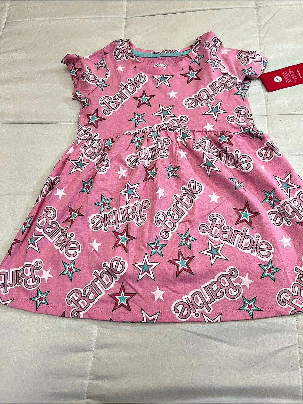 Barbie Girls Pink & White Print Dress Size 4T